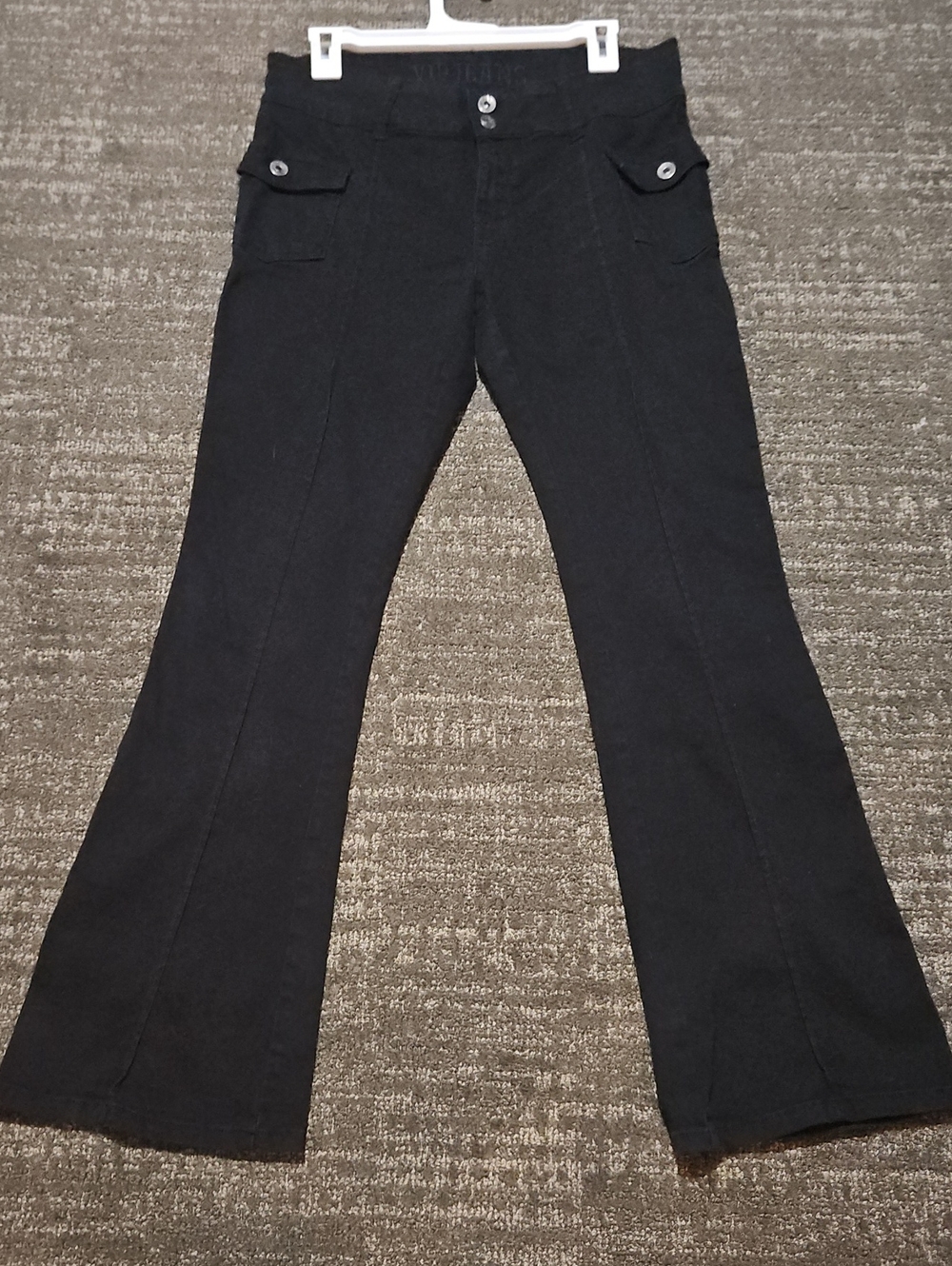 Black Flared Knit Pants with Front Pocket Details